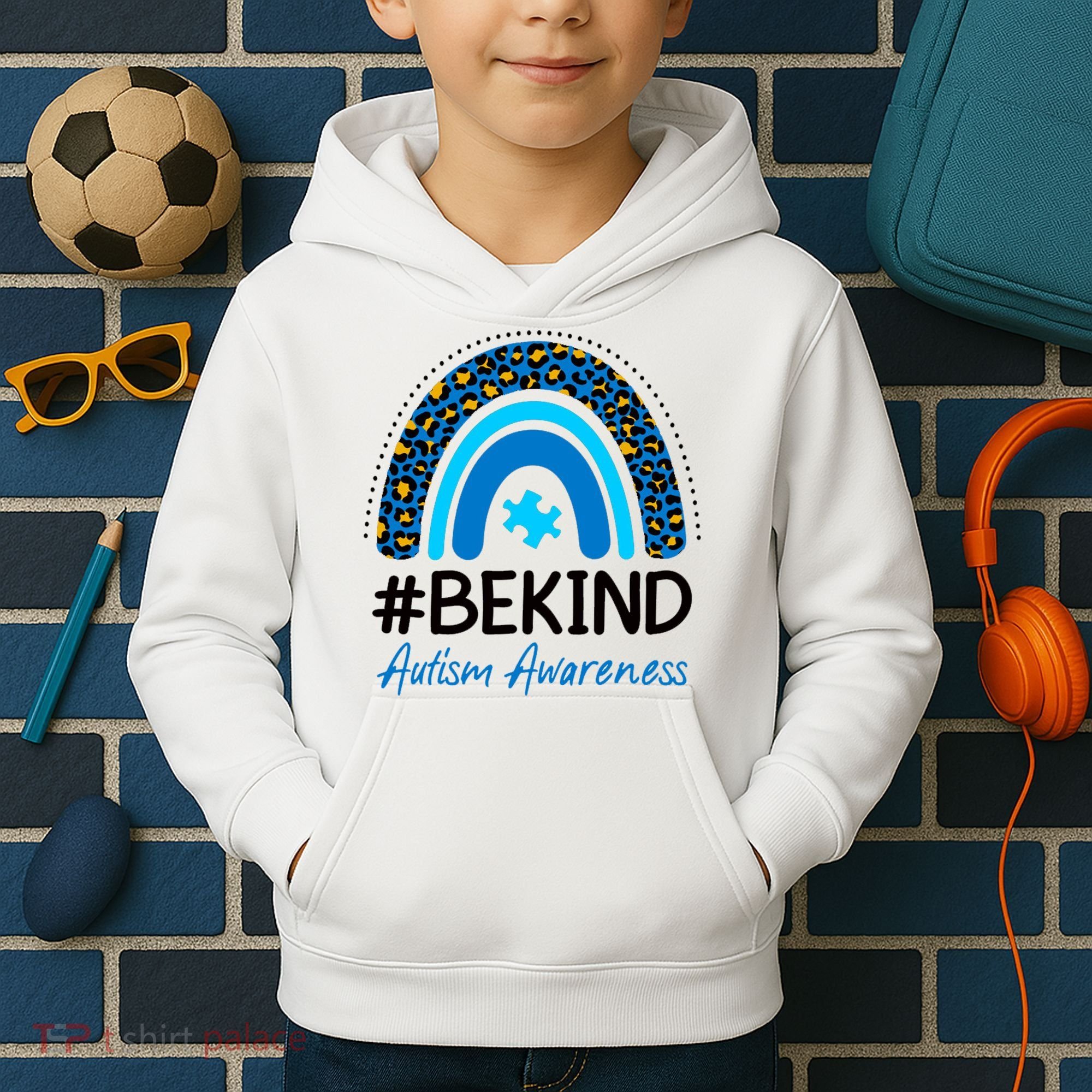 Be Kind Autism Awareness Puzzle Rainbow Kids Hoodie