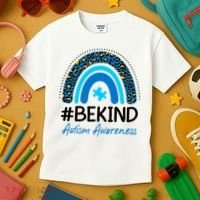 Be Kind Autism Awareness Puzzle Rainbow Kids T-Shirt thumb 3