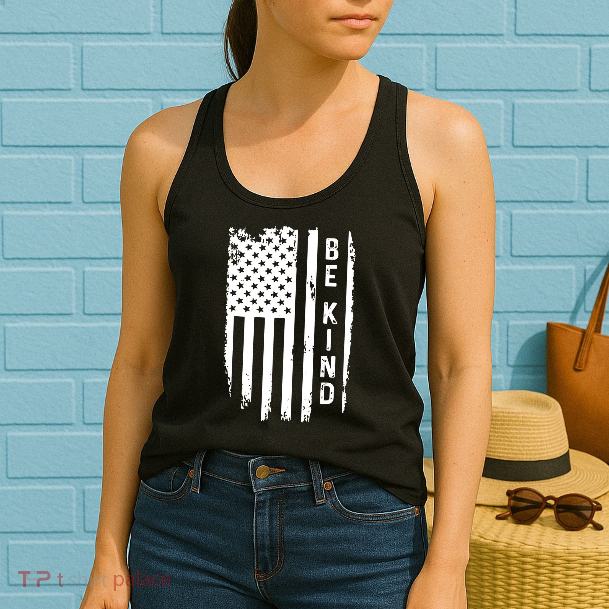 Be Kind American Flag Anti Bullying Unity Day Orange Women's Tank Top
