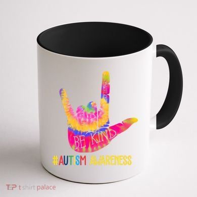 Be Kind ASL Love Sign Language Hand Autism Coffee Mug back
