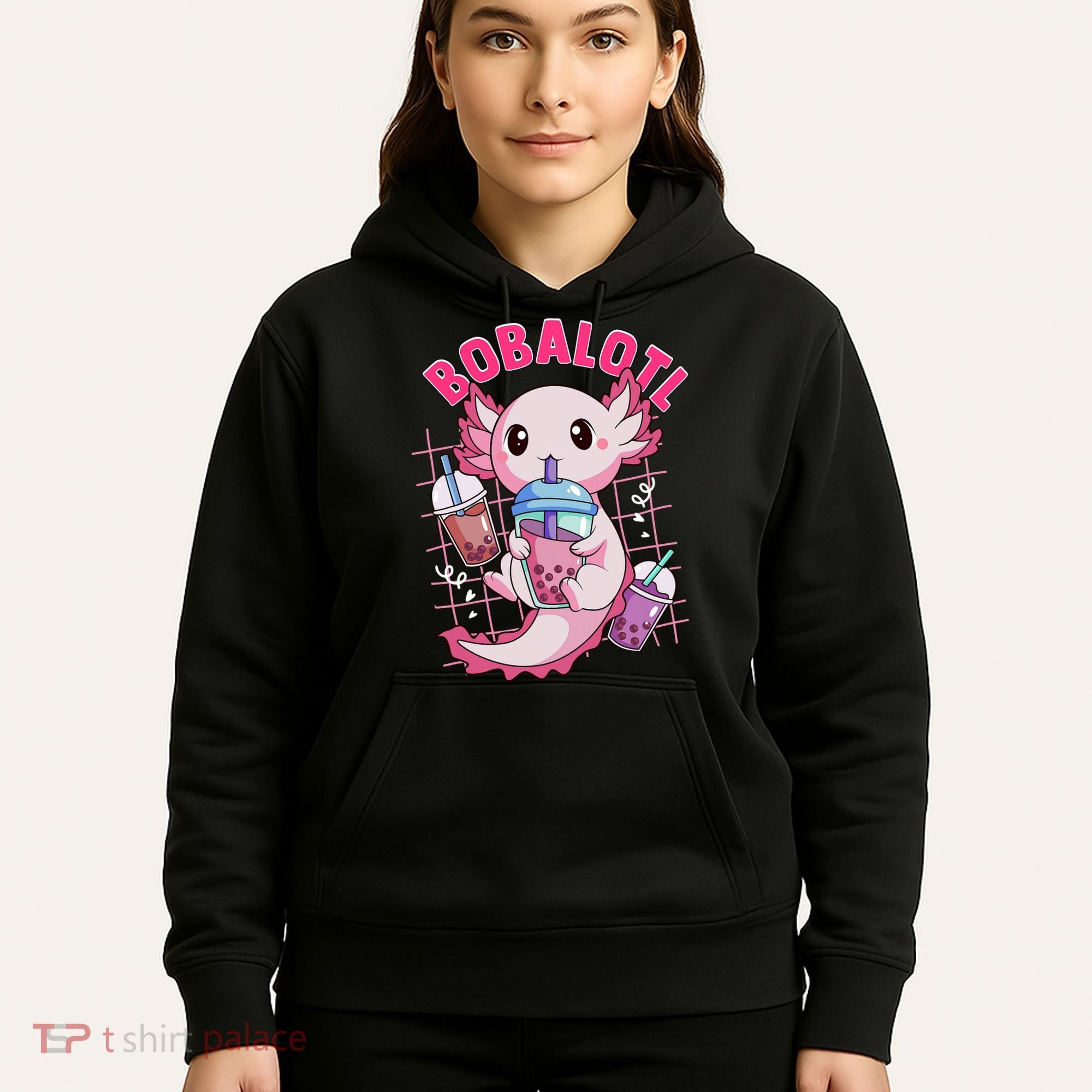 Bobalotl Kawaii Axolotl Drinking Boba Tea Pet Axolotl Lover  Hoodie