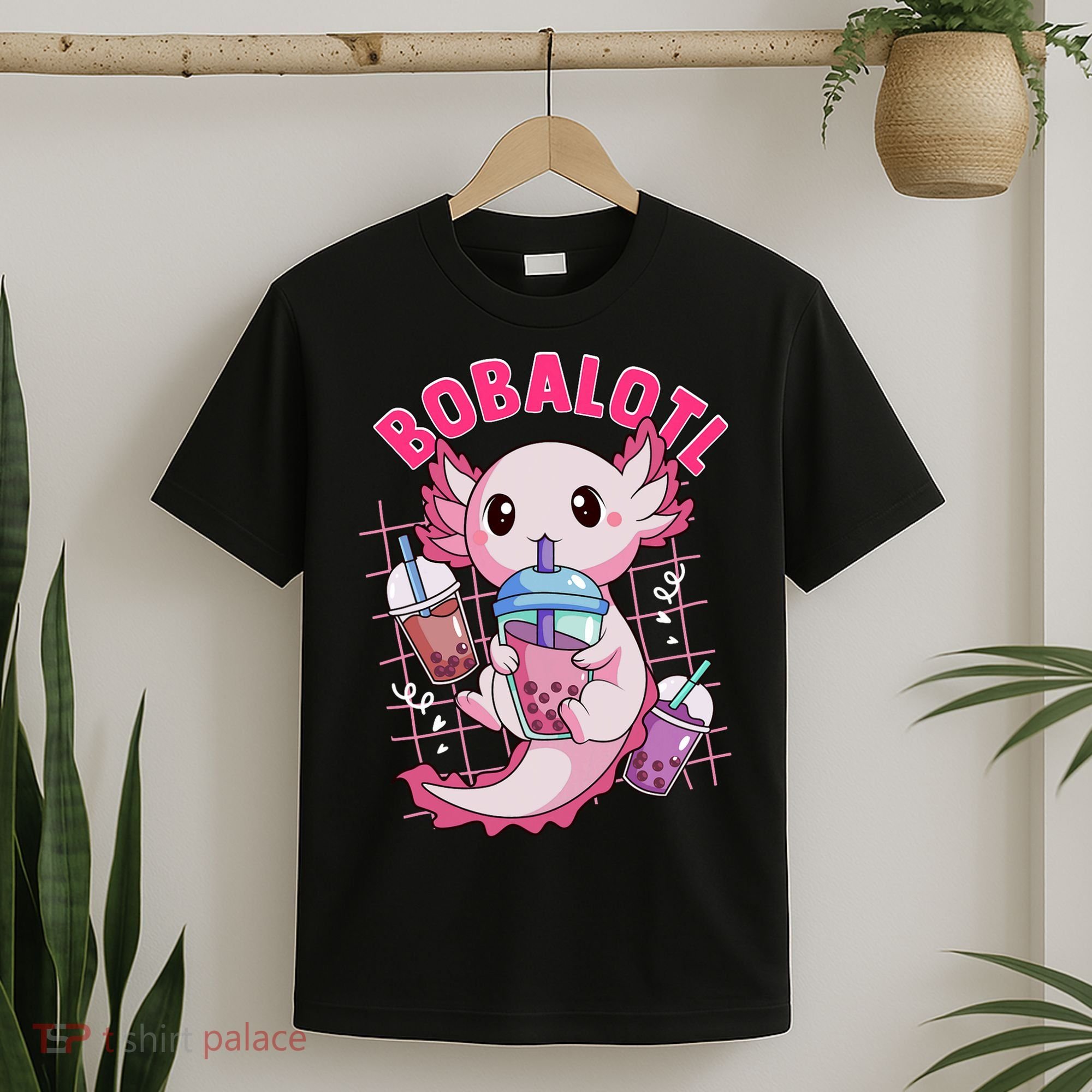 Bobalotl Kawaii Axolotl Drinking Boba Tea Pet Axolotl Lover  T-Shirt