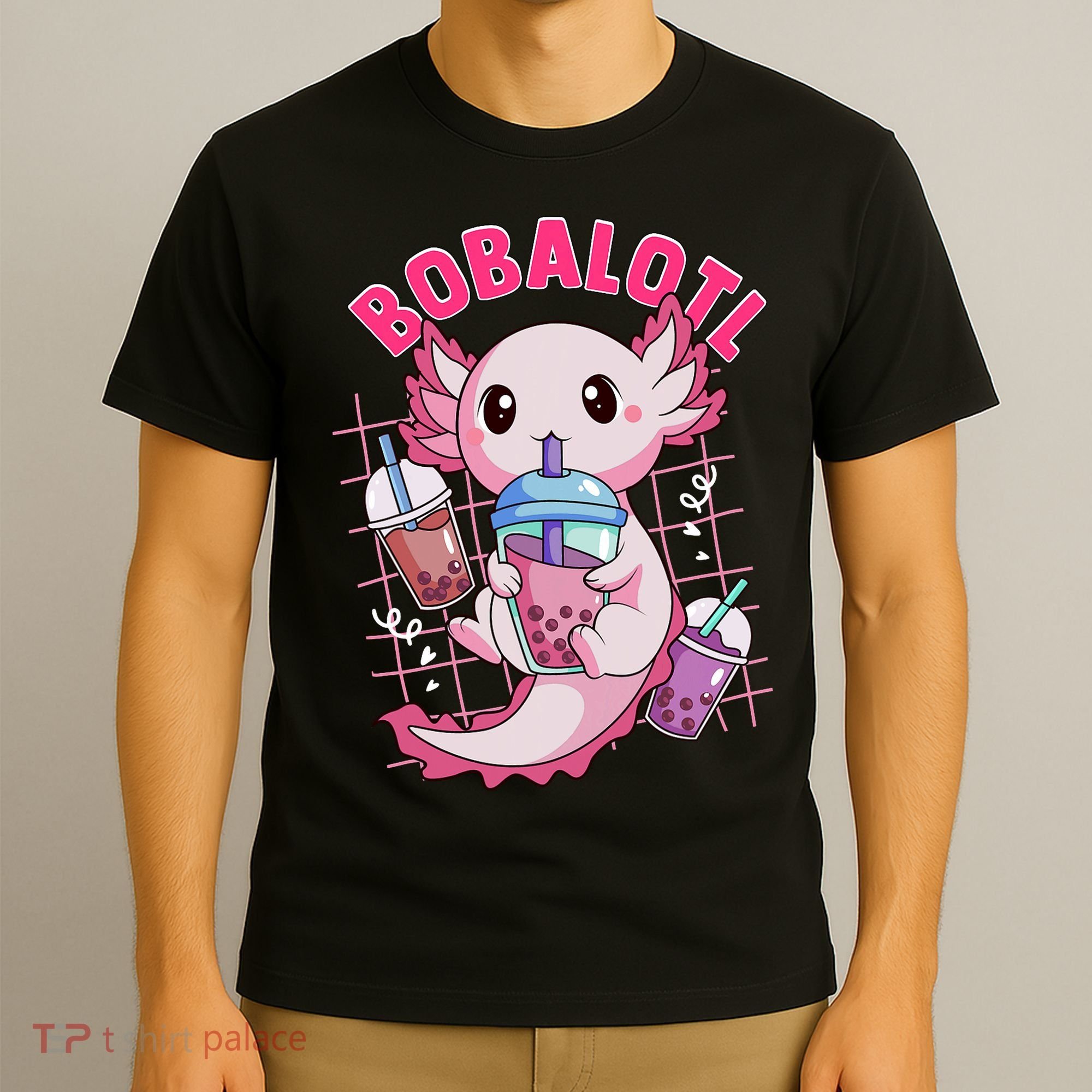 Bobalotl Kawaii Axolotl Drinking Boba Tea Pet Axolotl Lover  T-Shirt