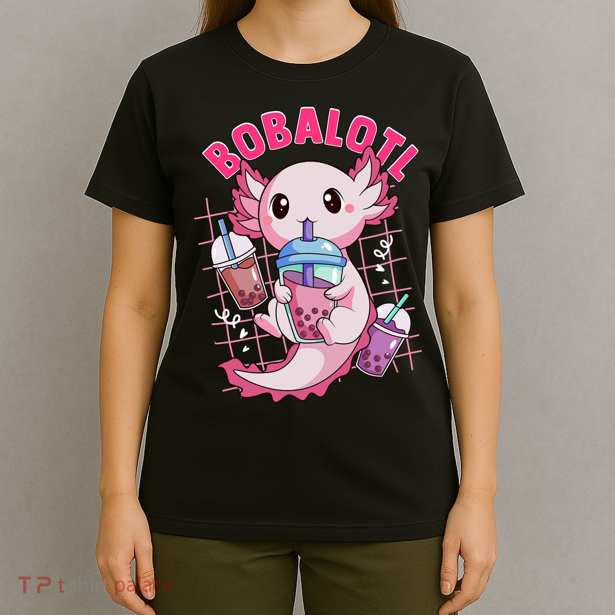 Bobalotl Kawaii Axolotl Drinking Boba Tea Pet Axolotl Lover  T-Shirt