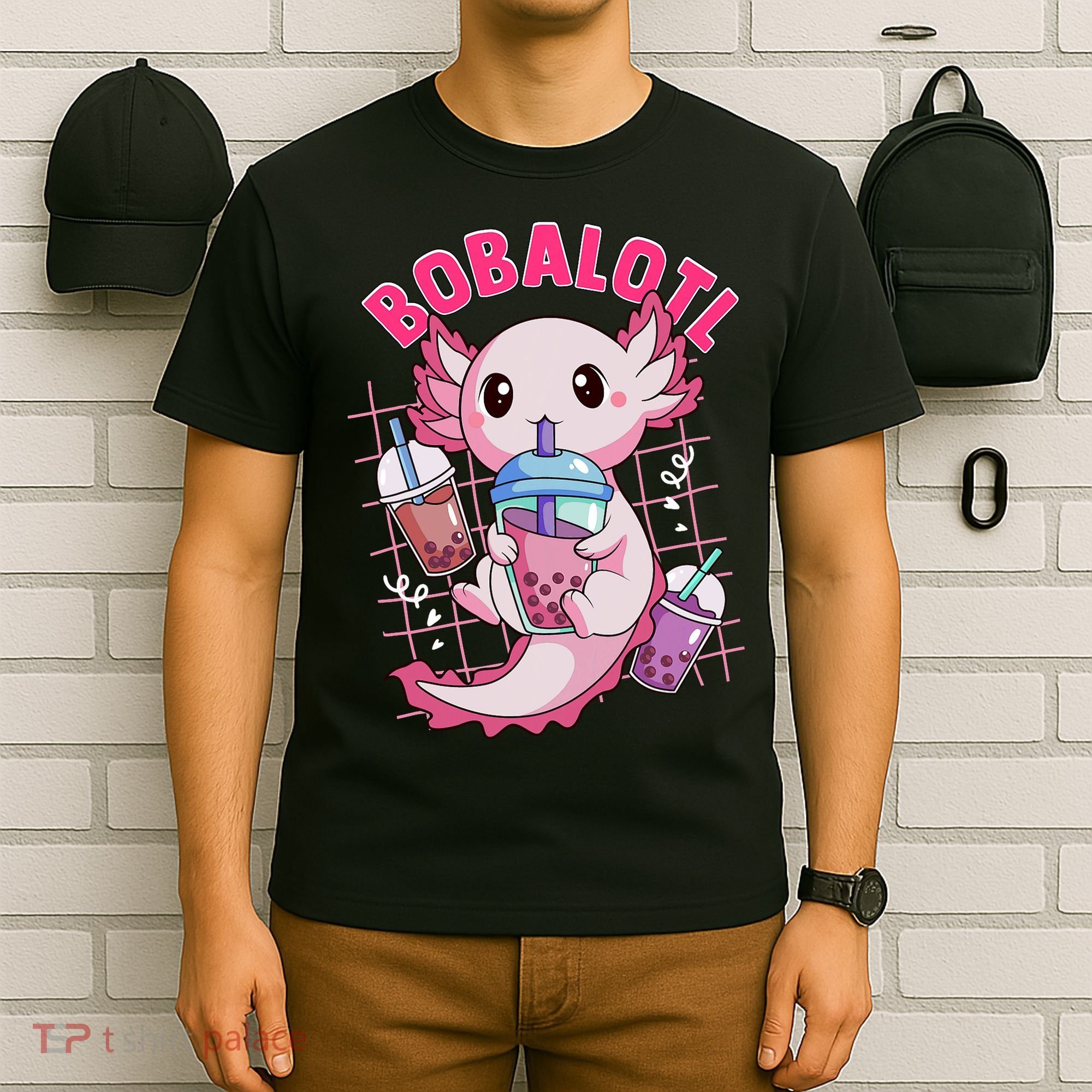 Bobalotl Kawaii Axolotl Drinking Boba Tea Pet Axolotl Lover  T-Shirt