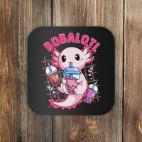 Bobalotl Kawaii Axolotl Drinking Boba Tea Pet Axolotl Lover  Coaster thumb 0