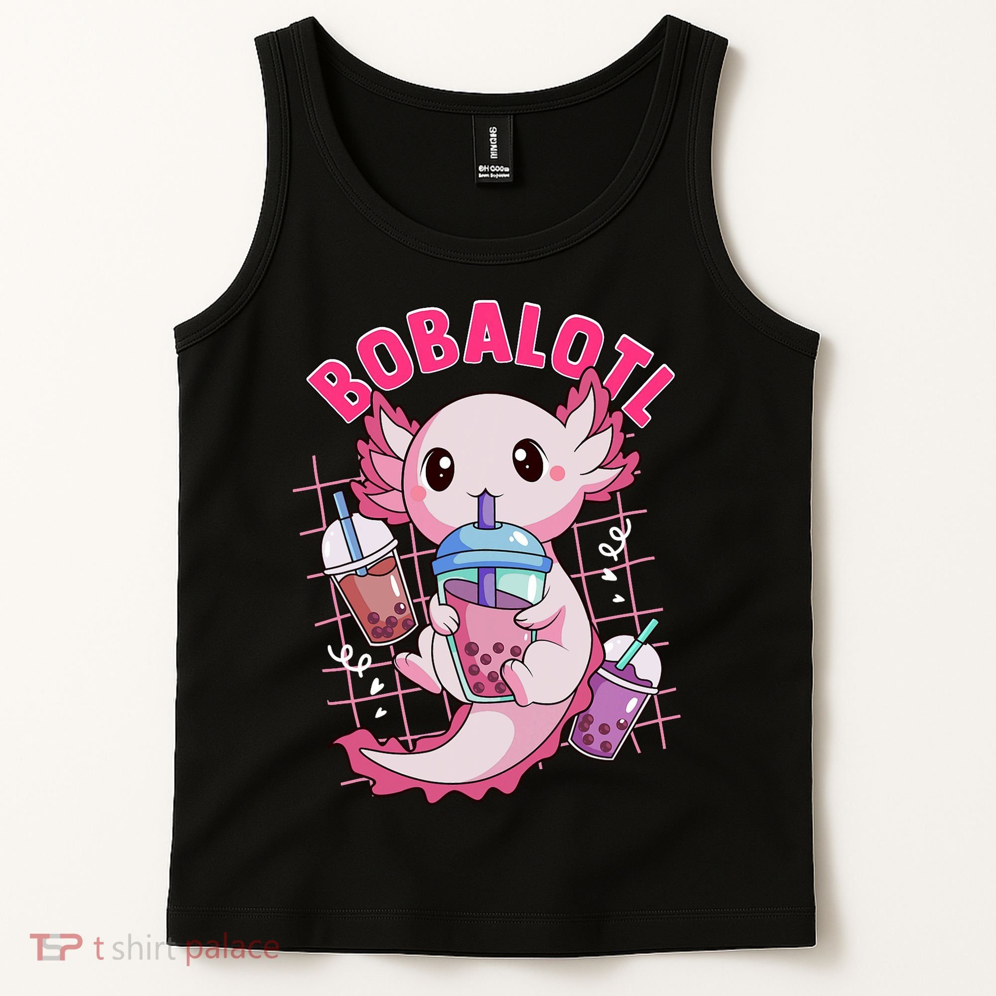 Bobalotl Kawaii Axolotl Drinking Boba Tea Pet Axolotl Lover  Tank Top