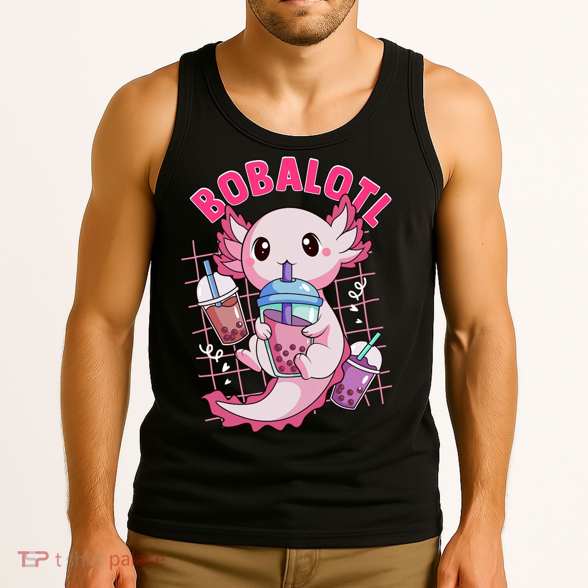 Bobalotl Kawaii Axolotl Drinking Boba Tea Pet Axolotl Lover  Tank Top