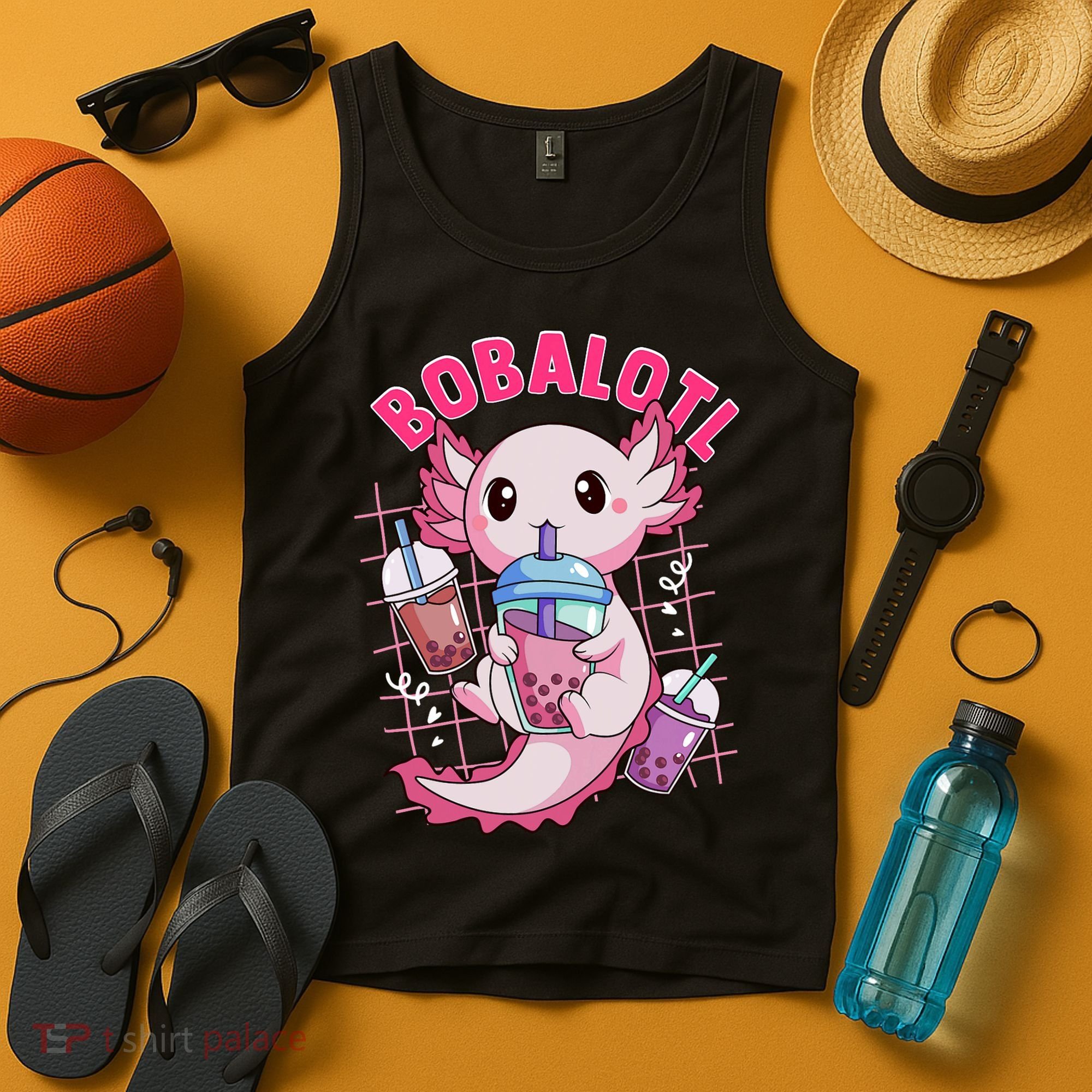 Bobalotl Kawaii Axolotl Drinking Boba Tea Pet Axolotl Lover  Tank Top