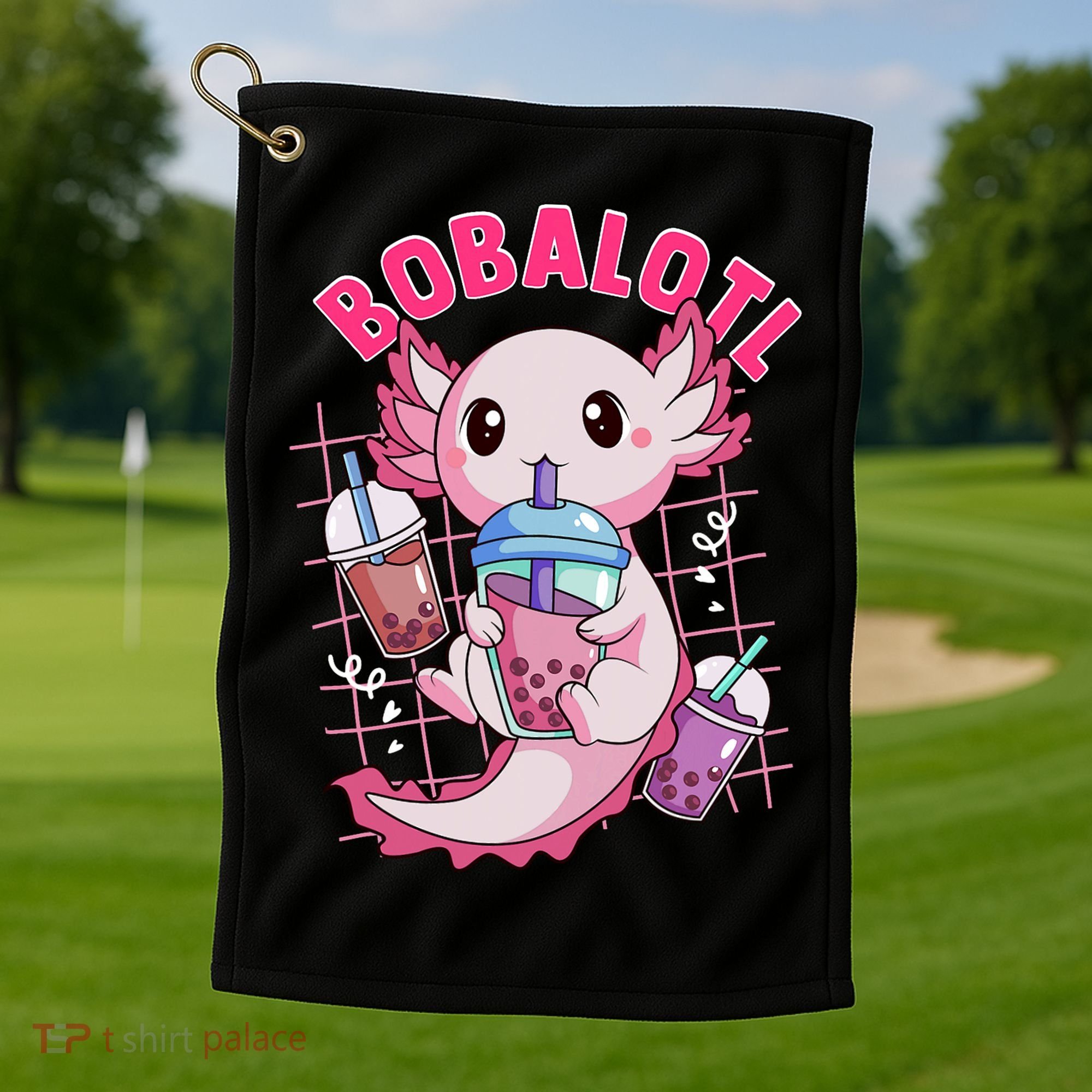 Bobalotl Kawaii Axolotl Drinking Boba Tea Pet Axolotl Lover  Golf Towel