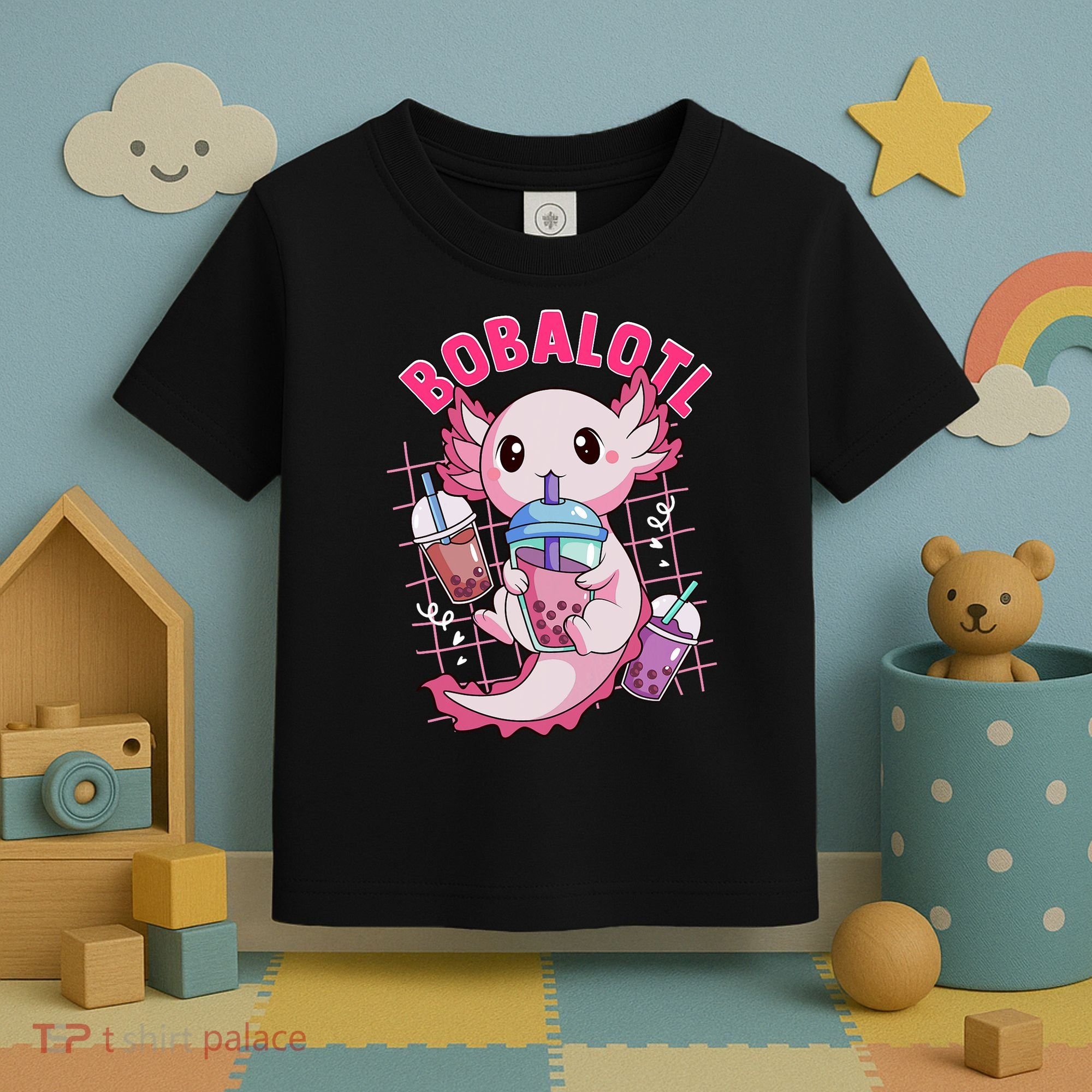 Bobalotl Kawaii Axolotl Drinking Boba Tea Pet Axolotl Lover  Toddler T-Shirt