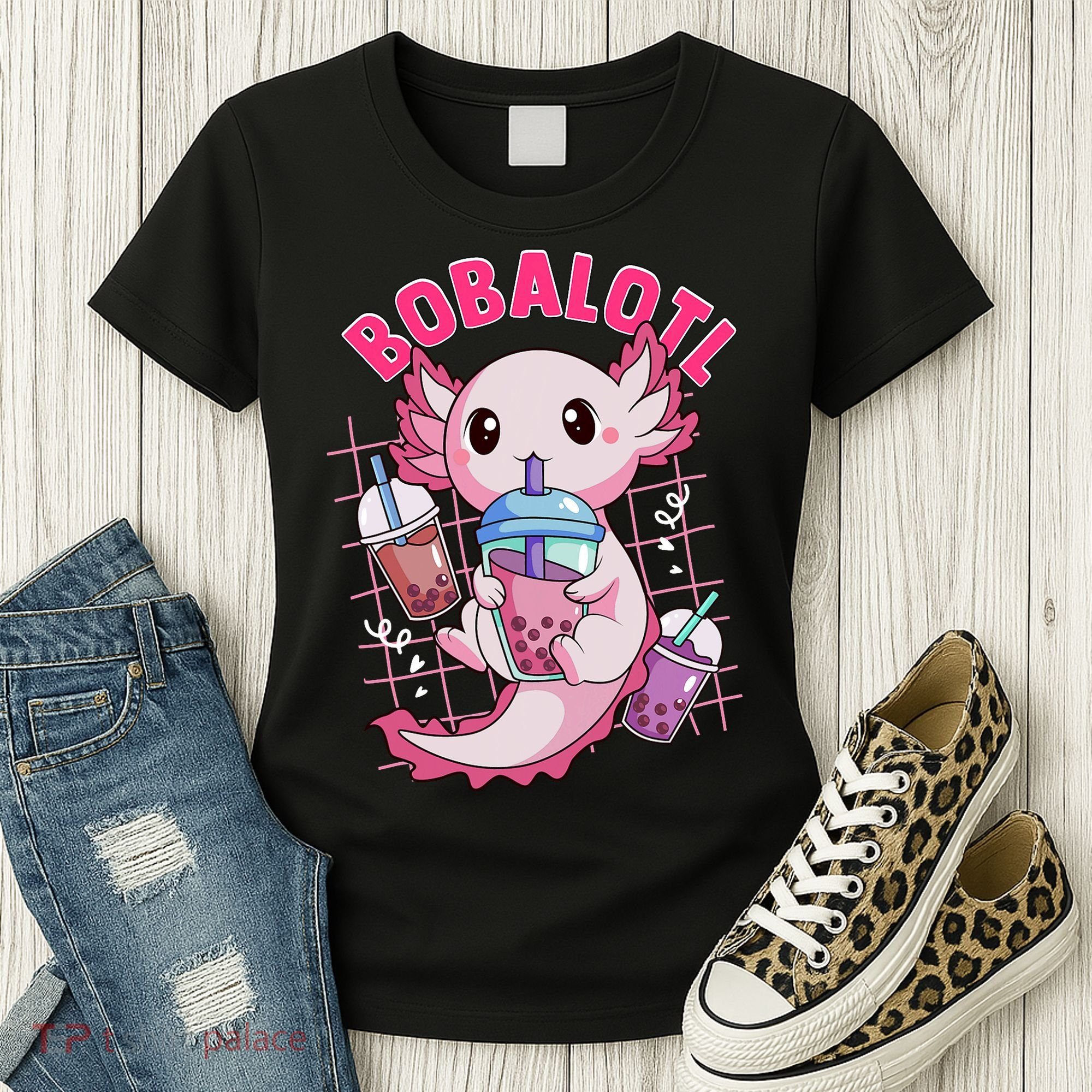 Bobalotl Kawaii Axolotl Drinking Boba Tea Pet Axolotl Lover  Women's T-Shirt