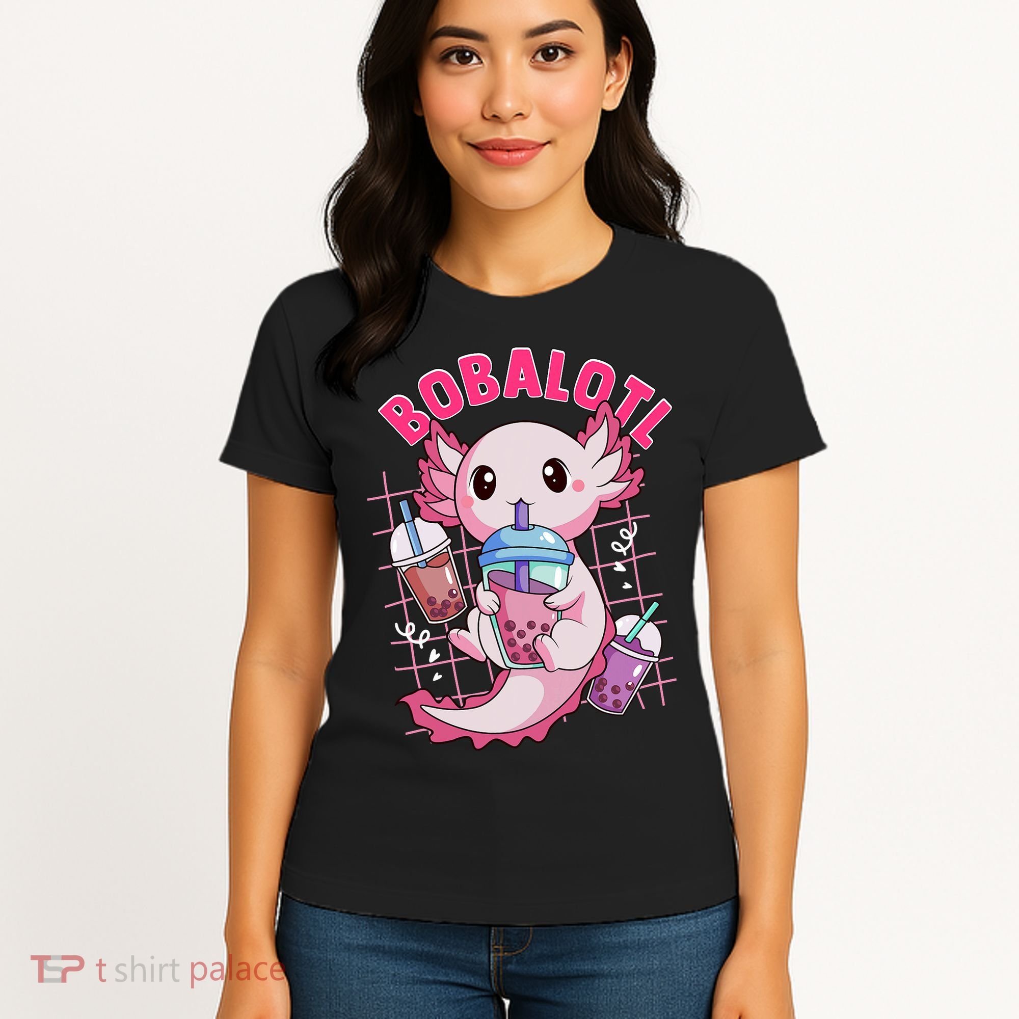 Bobalotl Kawaii Axolotl Drinking Boba Tea Pet Axolotl Lover  Women's T-Shirt