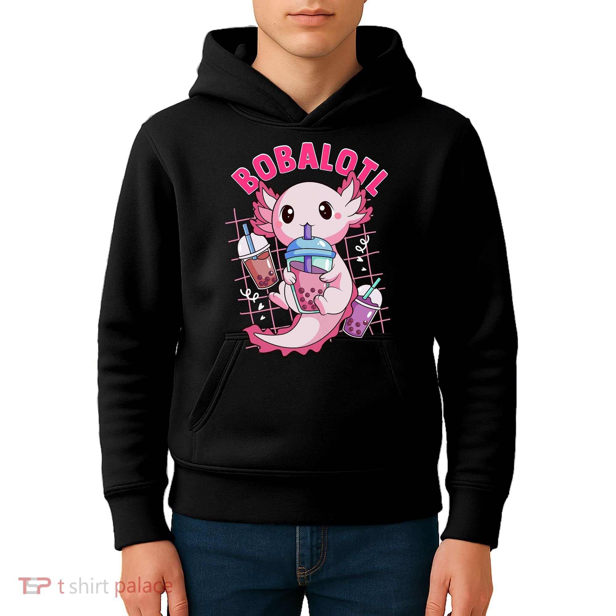 Bobalotl Kawaii Axolotl Drinking Boba Tea Pet Axolotl Lover  Kids Hoodie