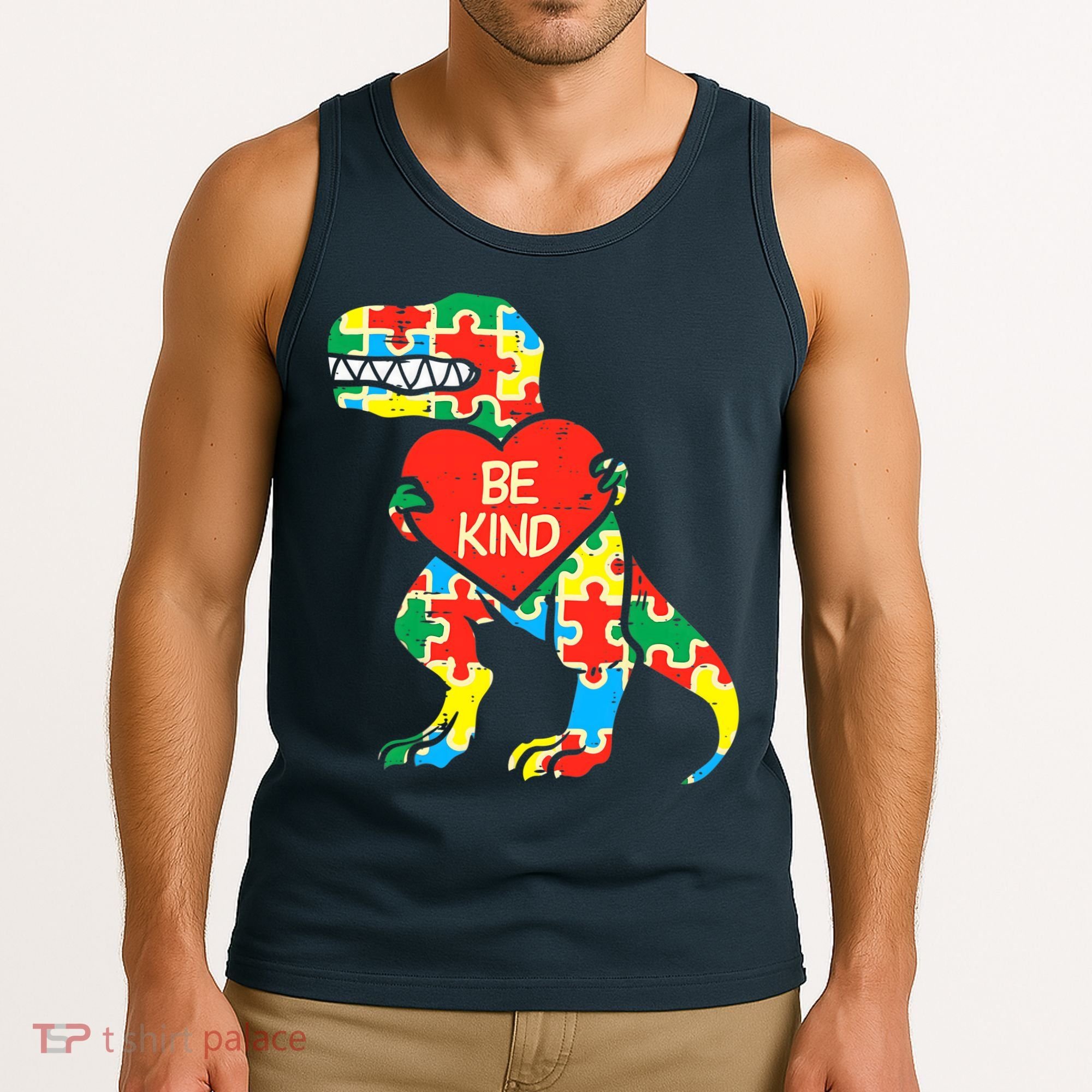 Be Kind Autism Awareness Dinosaur Boy Girl Toddlers Tank Top