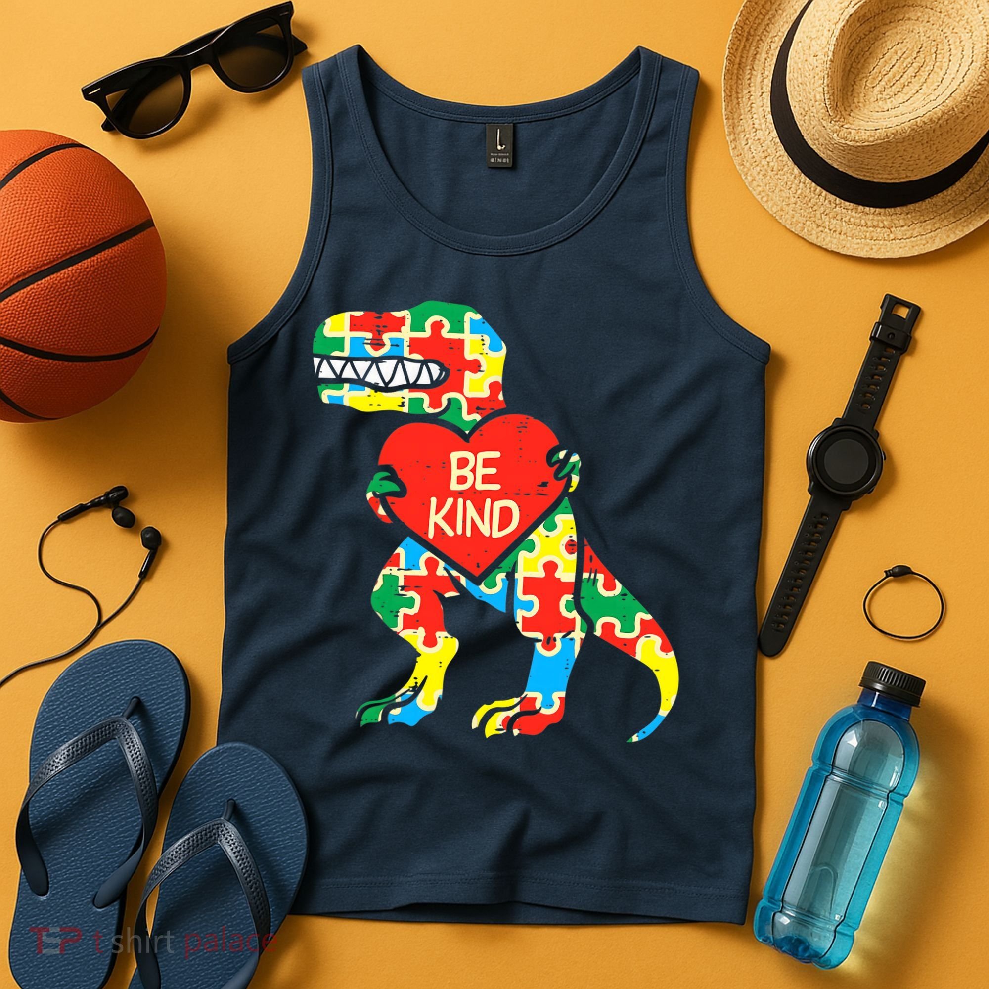 Be Kind Autism Awareness Dinosaur Boy Girl Toddlers Tank Top