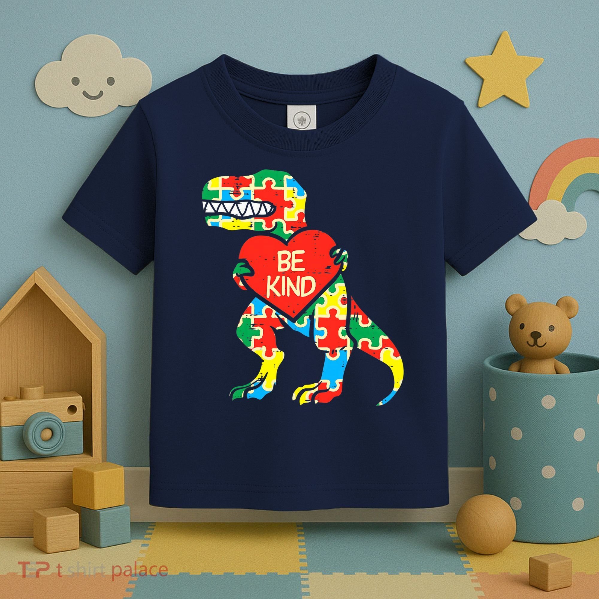 Be Kind Autism Awareness Dinosaur Boy Girl Toddlers Toddler T-Shirt