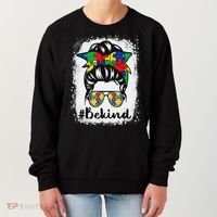 Be Kind Autism Awareness Messy Bun Hair Women's Sweatshirt thumb 0