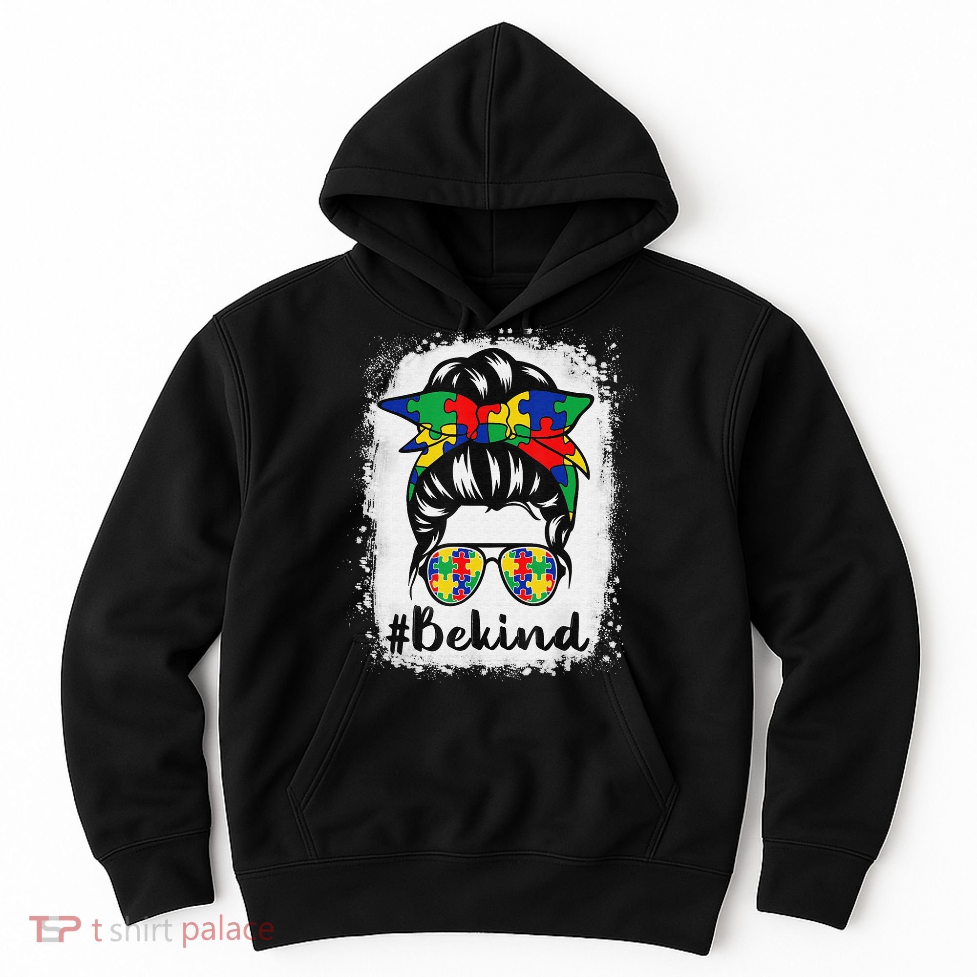 Be Kind Autism Awareness Messy Bun Hair Hoodie