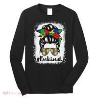 Be Kind Autism Awareness Messy Bun Hair Long Sleeve Shirt thumb 0