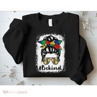 Be Kind Autism Awareness Messy Bun Hair Sweatshirt thumb 2
