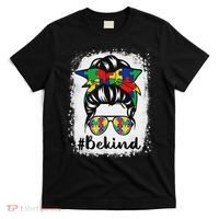 Be Kind Autism Awareness Messy Bun Hair T-Shirt thumb 0