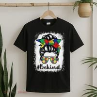 Be Kind Autism Awareness Messy Bun Hair T-Shirt thumb 2