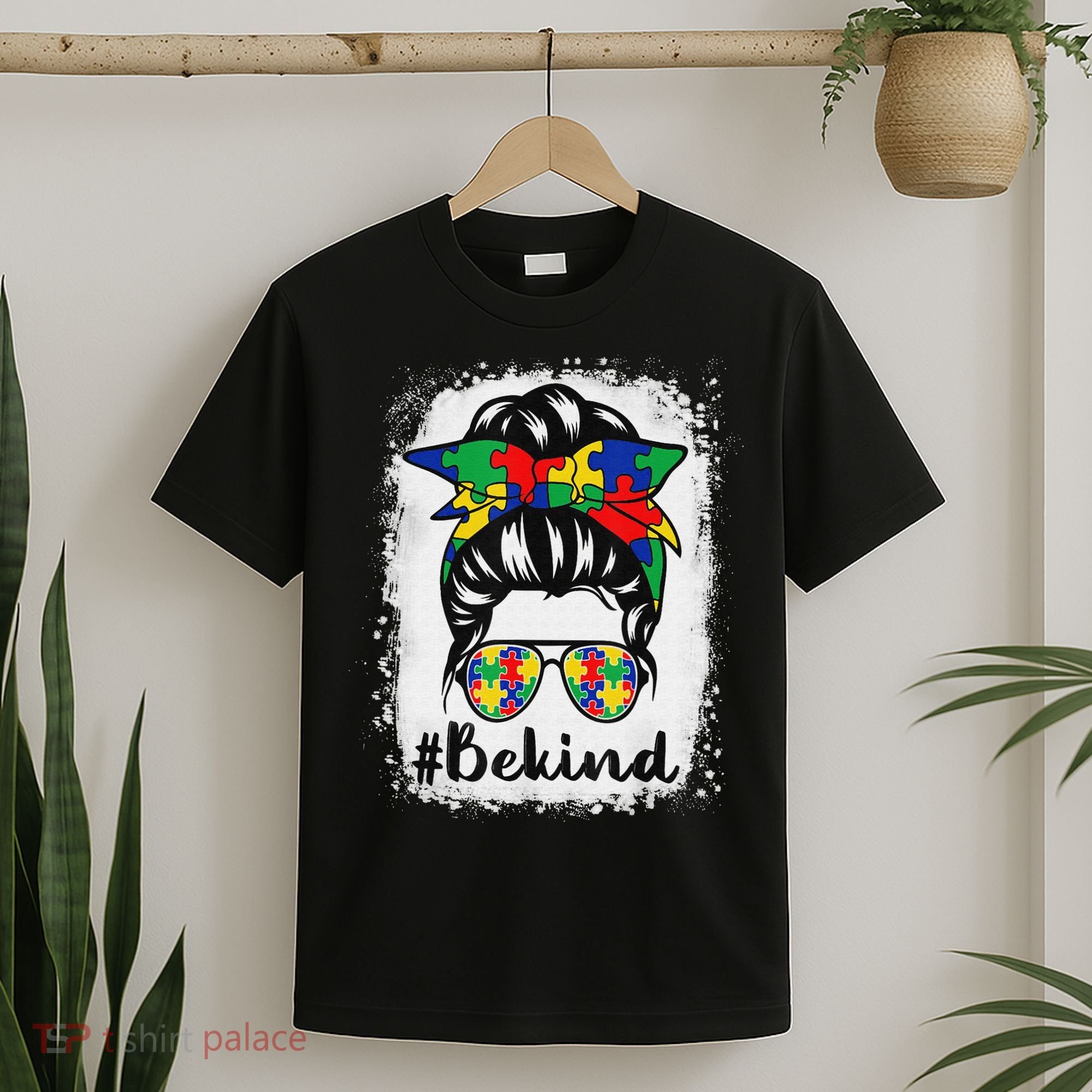 Be Kind Autism Awareness Messy Bun Hair T-Shirt