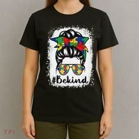 Be Kind Autism Awareness Messy Bun Hair T-Shirt thumb 4