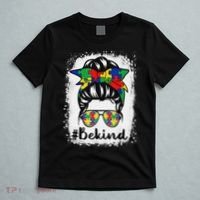 Be Kind Autism Awareness Messy Bun Hair T-Shirt thumb 5