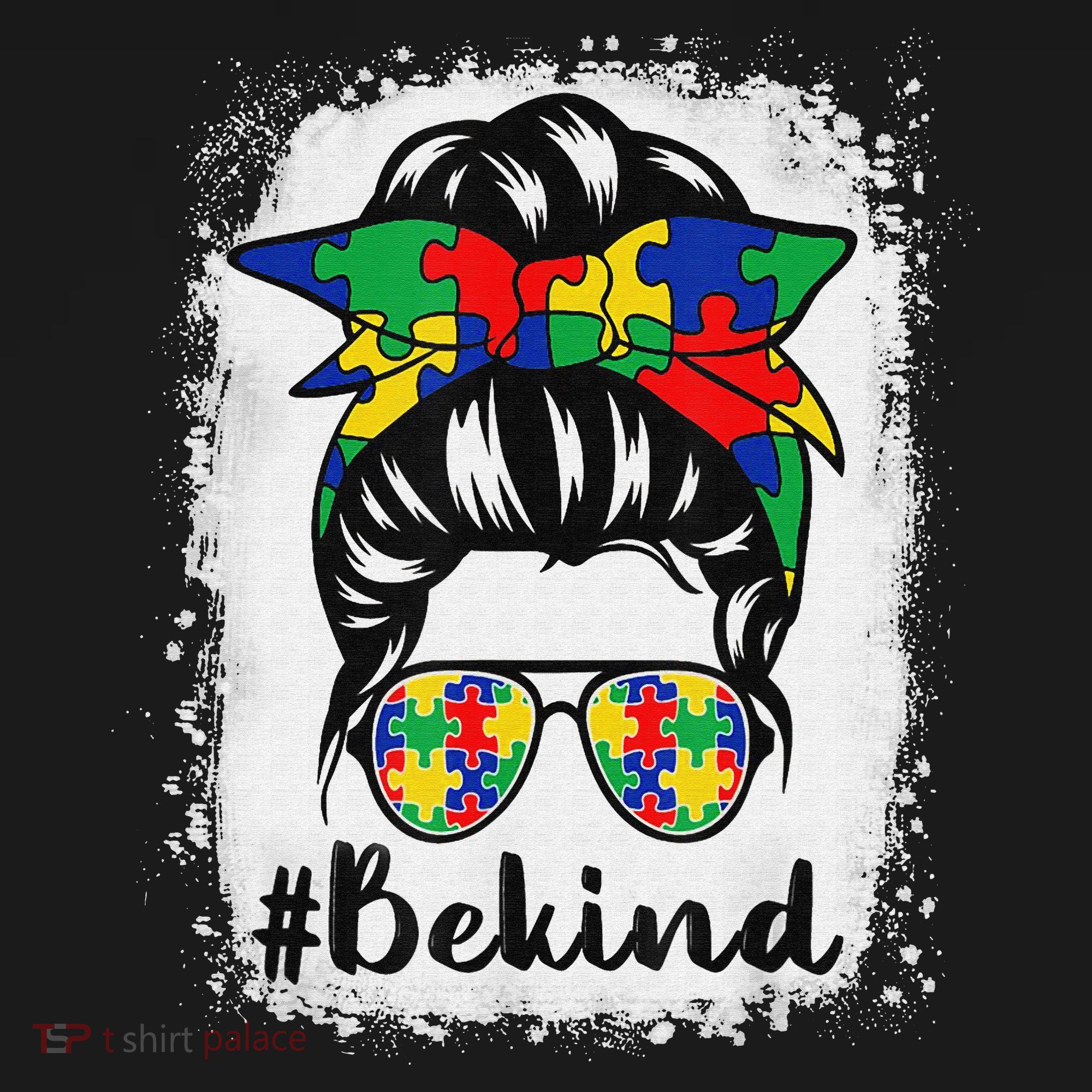 Be Kind Autism Awareness Messy Bun Hair T-Shirt