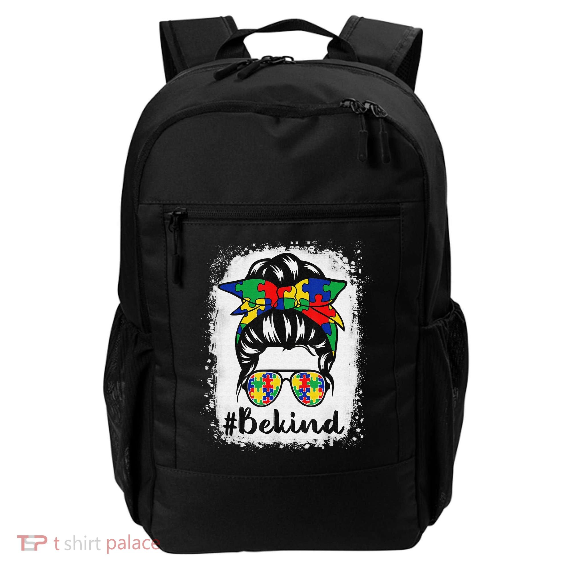 Be Kind Autism Awareness Messy Bun Hair Backpack