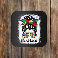 Be Kind Autism Awareness Messy Bun Hair Coaster thumb 0