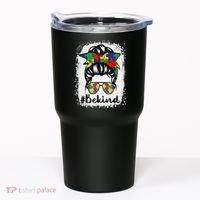 Be Kind Autism Awareness Messy Bun Hair Tumbler thumb 0