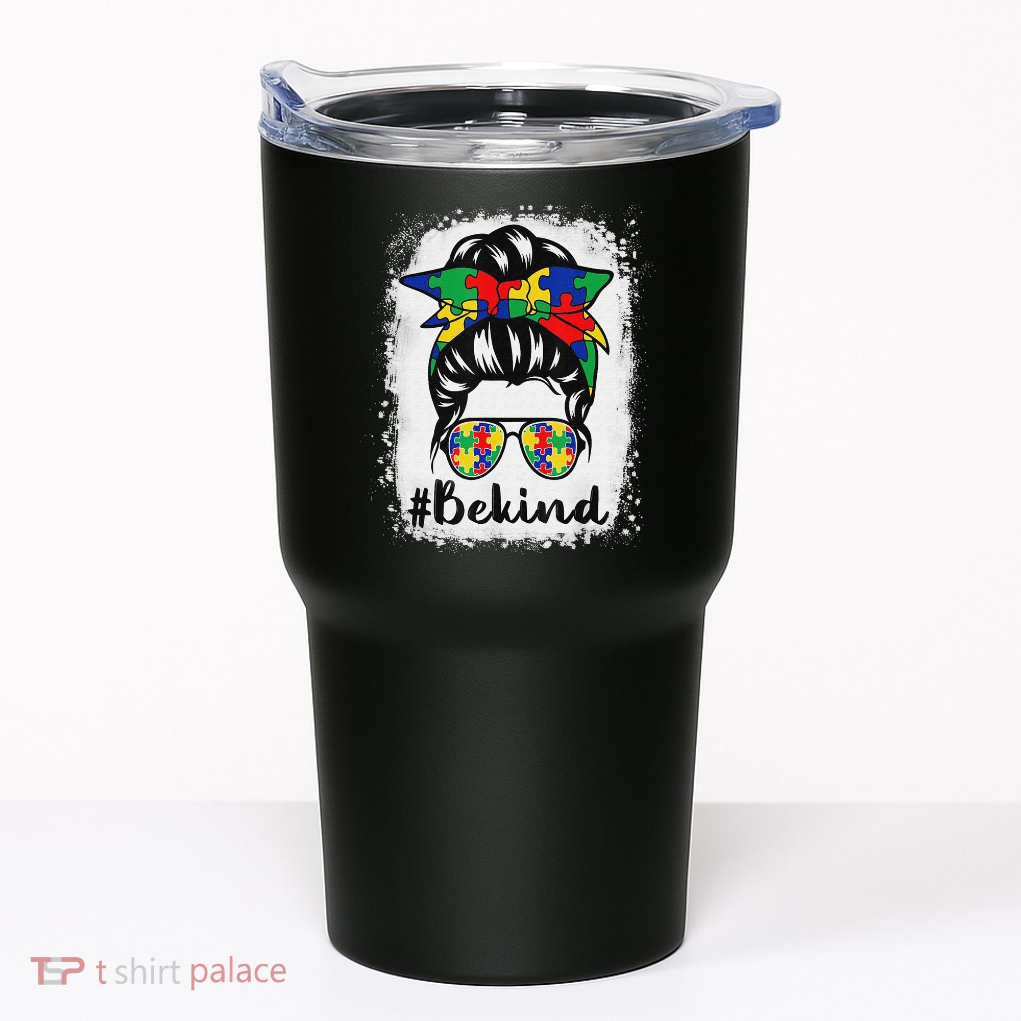 Be Kind Autism Awareness Messy Bun Hair Tumbler