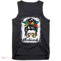 Be Kind Autism Awareness Messy Bun Hair Tank Top thumb 0