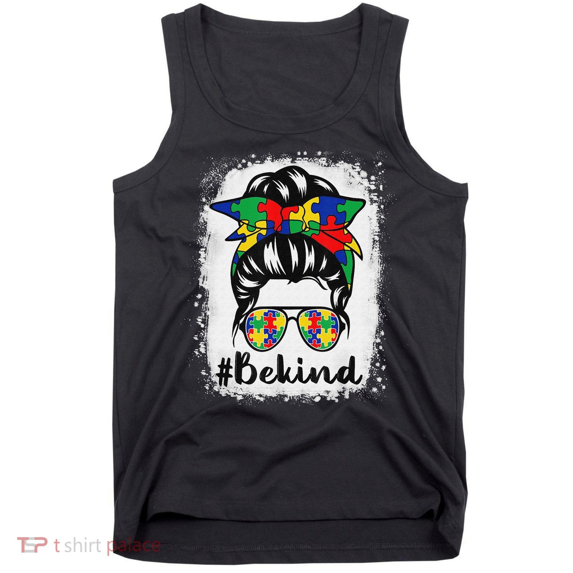 Be Kind Autism Awareness Messy Bun Hair Tank Top