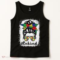 Be Kind Autism Awareness Messy Bun Hair Tank Top thumb 2