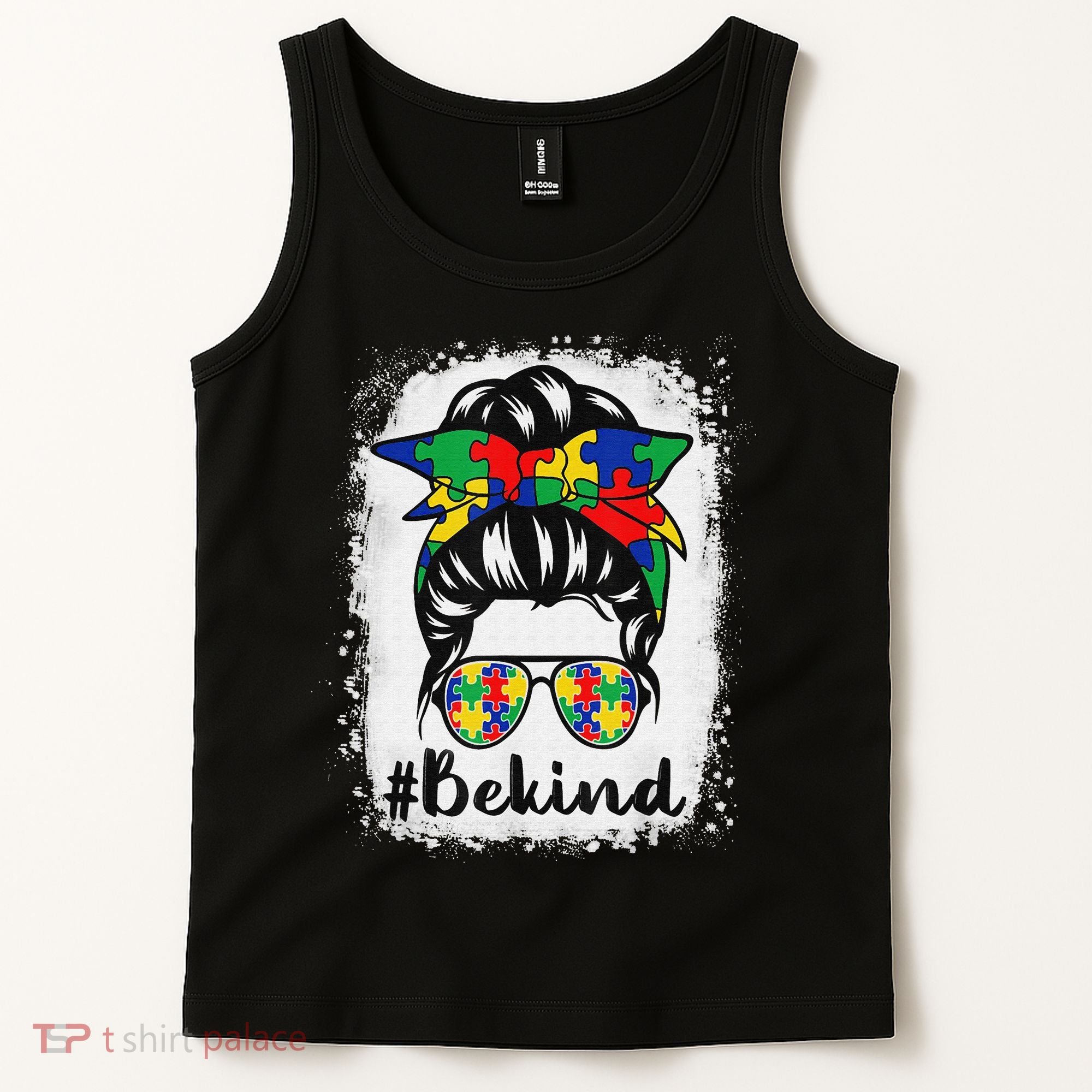Be Kind Autism Awareness Messy Bun Hair Tank Top