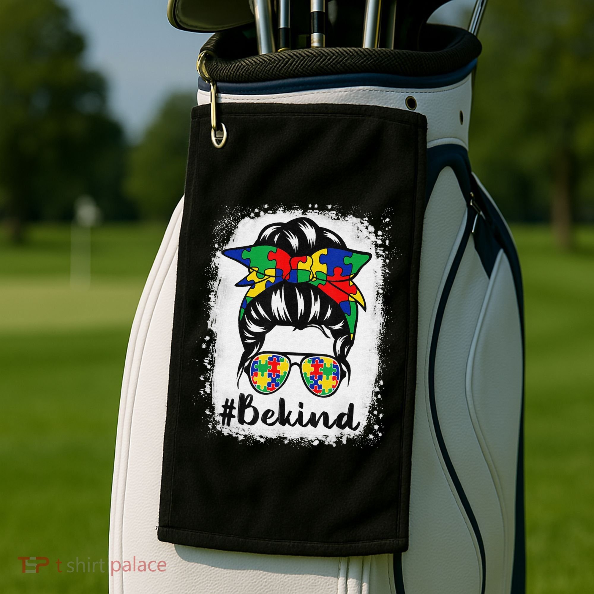 Be Kind Autism Awareness Messy Bun Hair Golf Towel