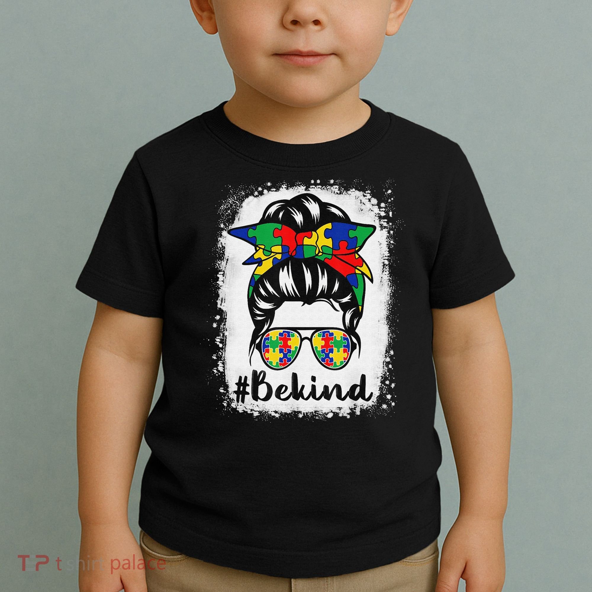 Be Kind Autism Awareness Messy Bun Hair Toddler T-Shirt