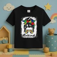 Be Kind Autism Awareness Messy Bun Hair Toddler T-Shirt thumb 3