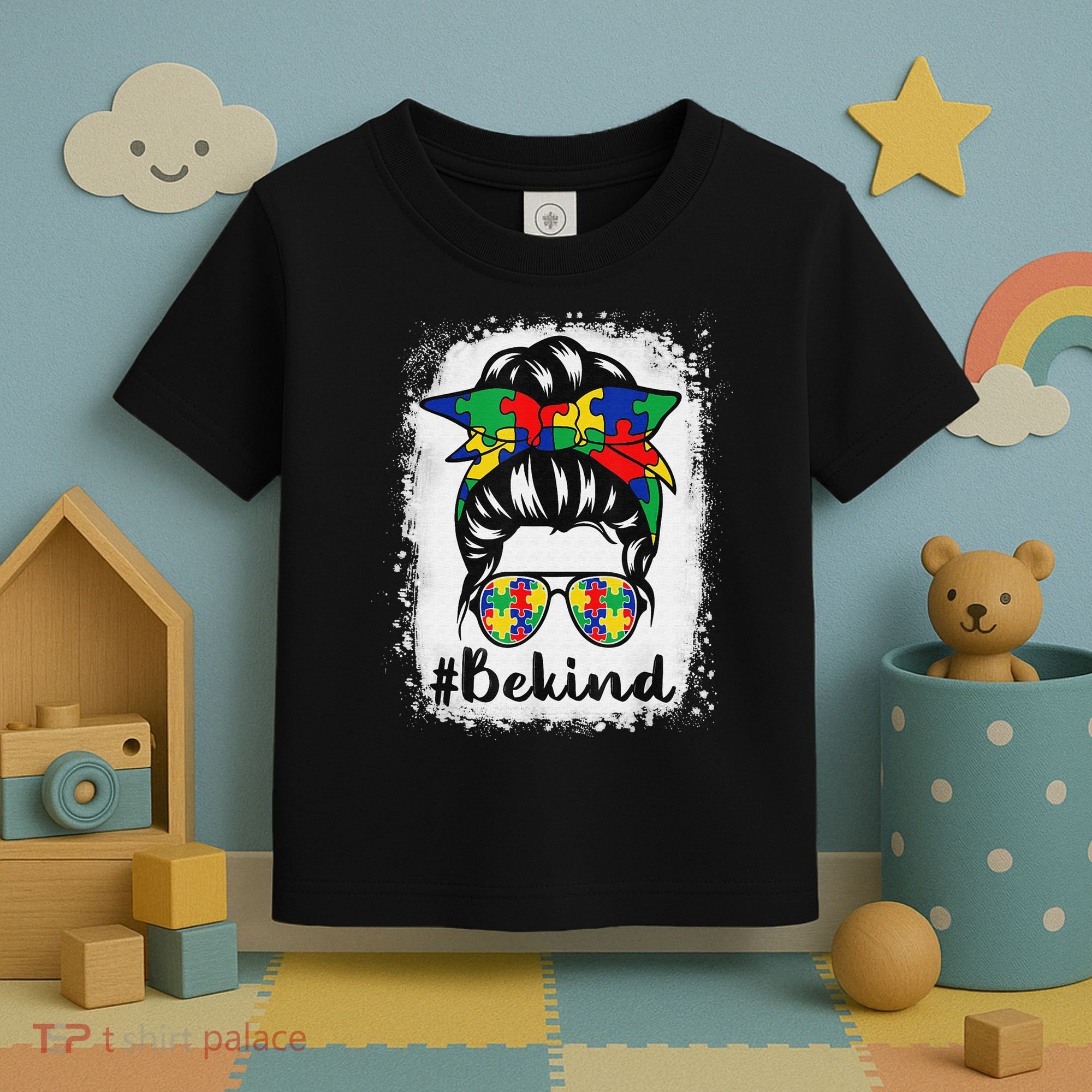 Be Kind Autism Awareness Messy Bun Hair Toddler T-Shirt