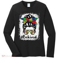Be Kind Autism Awareness Messy Bun Hair Women's Long Sleeve Shirt thumb 0