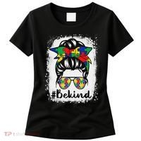 Be Kind Autism Awareness Messy Bun Hair Women's T-Shirt thumb 0