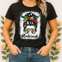 Be Kind Autism Awareness Messy Bun Hair Women's T-Shirt thumb 2