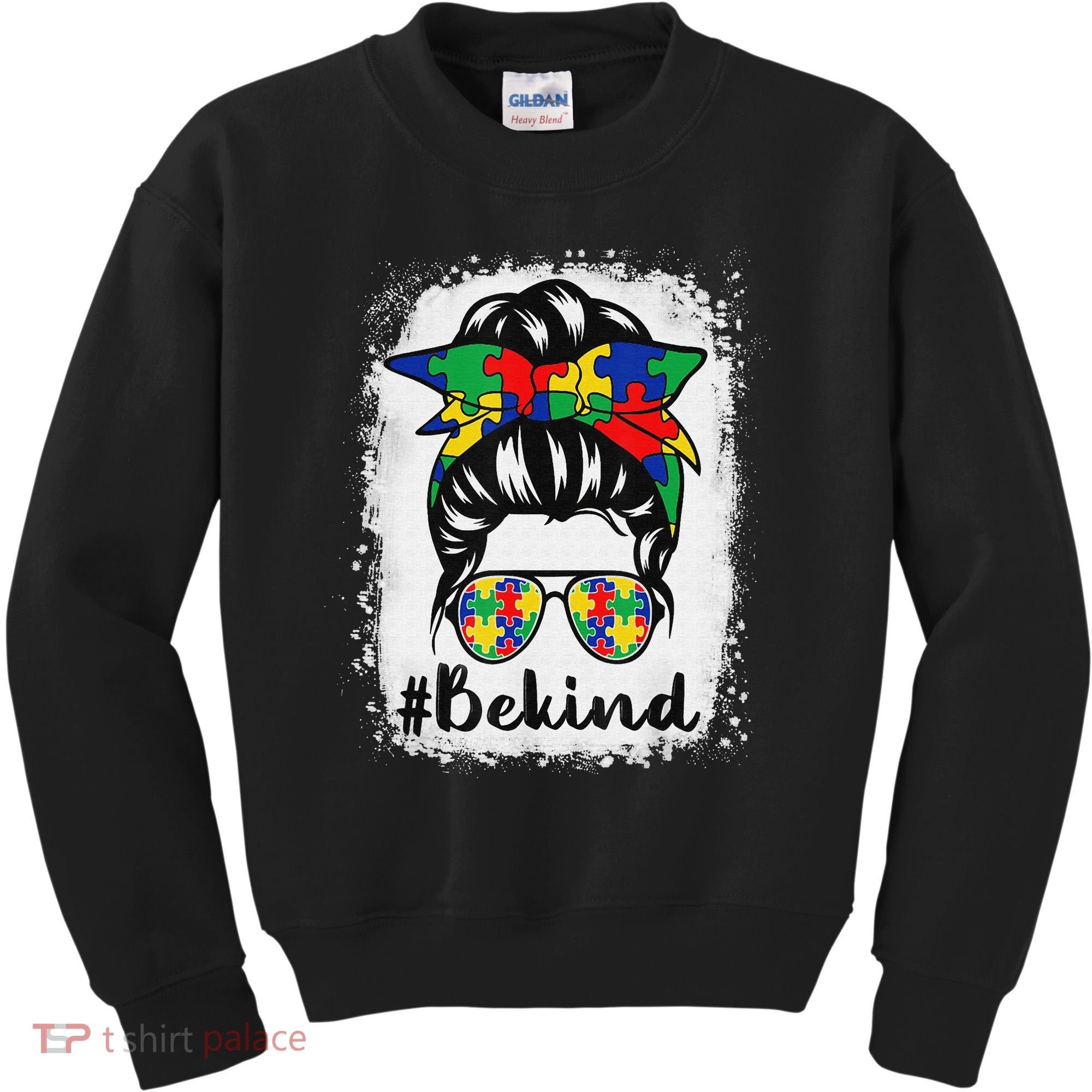 Be Kind Autism Awareness Messy Bun Hair Kids Sweatshirt
