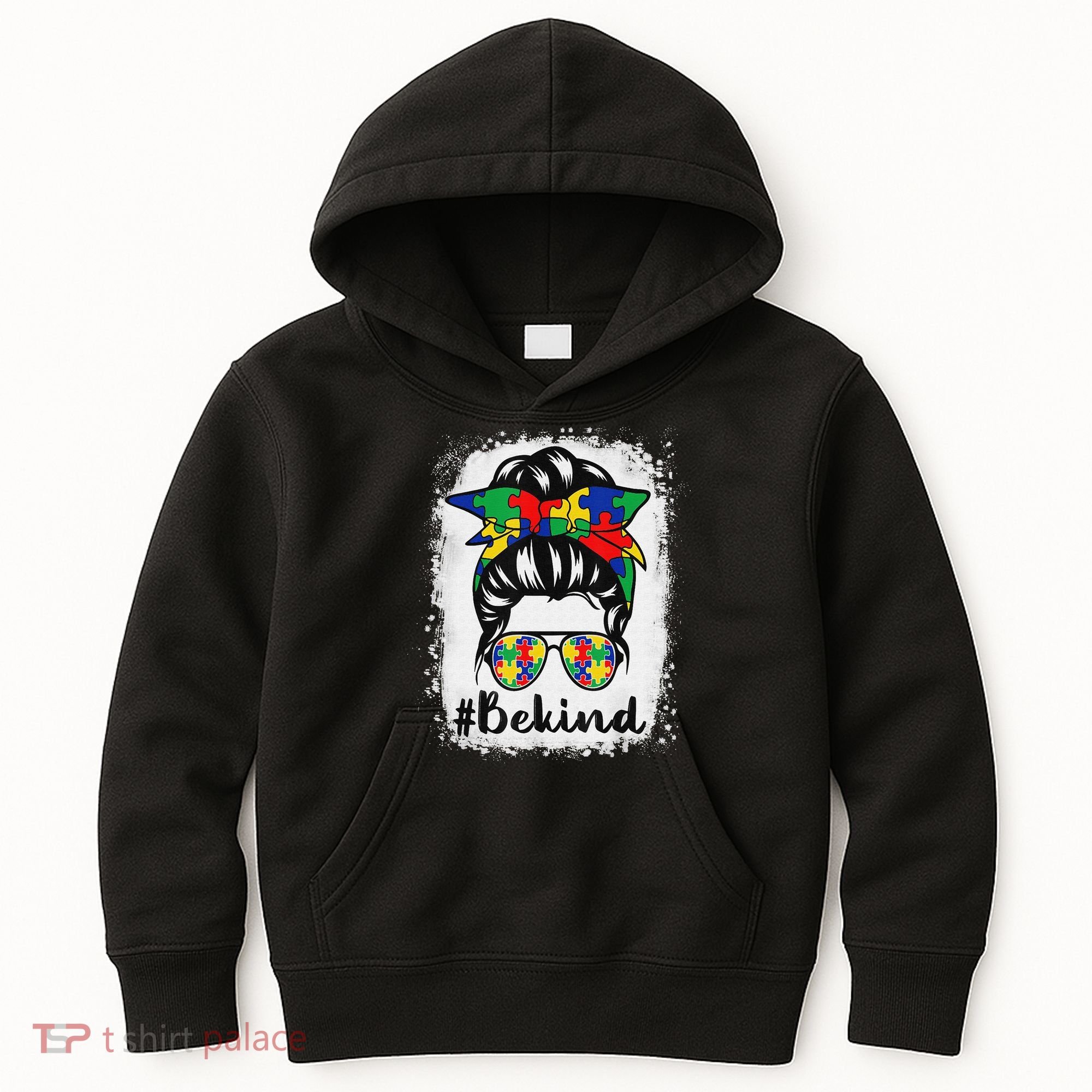 Be Kind Autism Awareness Messy Bun Hair Kids Hoodie