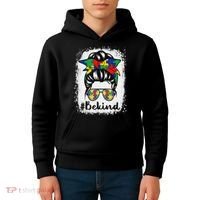 Be Kind Autism Awareness Messy Bun Hair Kids Hoodie thumb 4