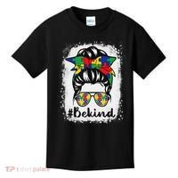 Be Kind Autism Awareness Messy Bun Hair Kids T-Shirt thumb 0